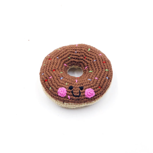 Crochet Baby Toy Friendly doughnut rattle - chocolate