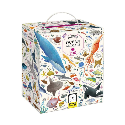 Puzzles box with ocean animals design on a white background