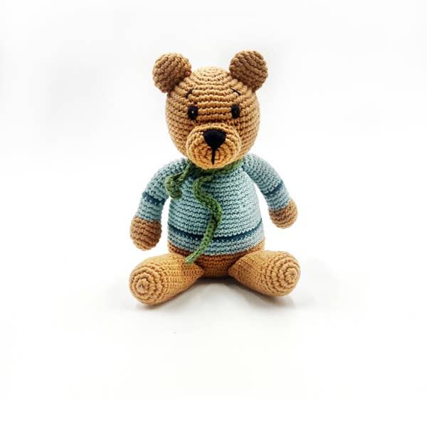 Crochet Baby Toy Teddy bear rattle duck egg blue