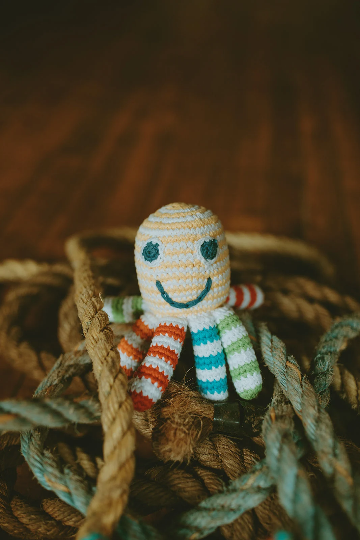 Crochet Baby Toy Octopus rattle - yellow