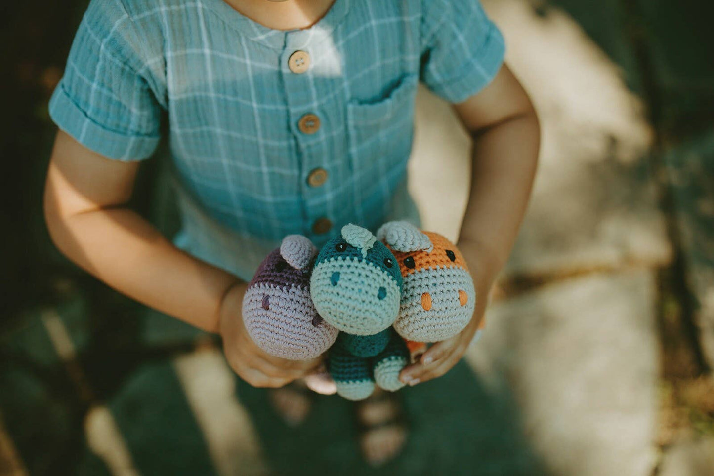Crochet Baby Toy Dinosaur rattle - petrol blue