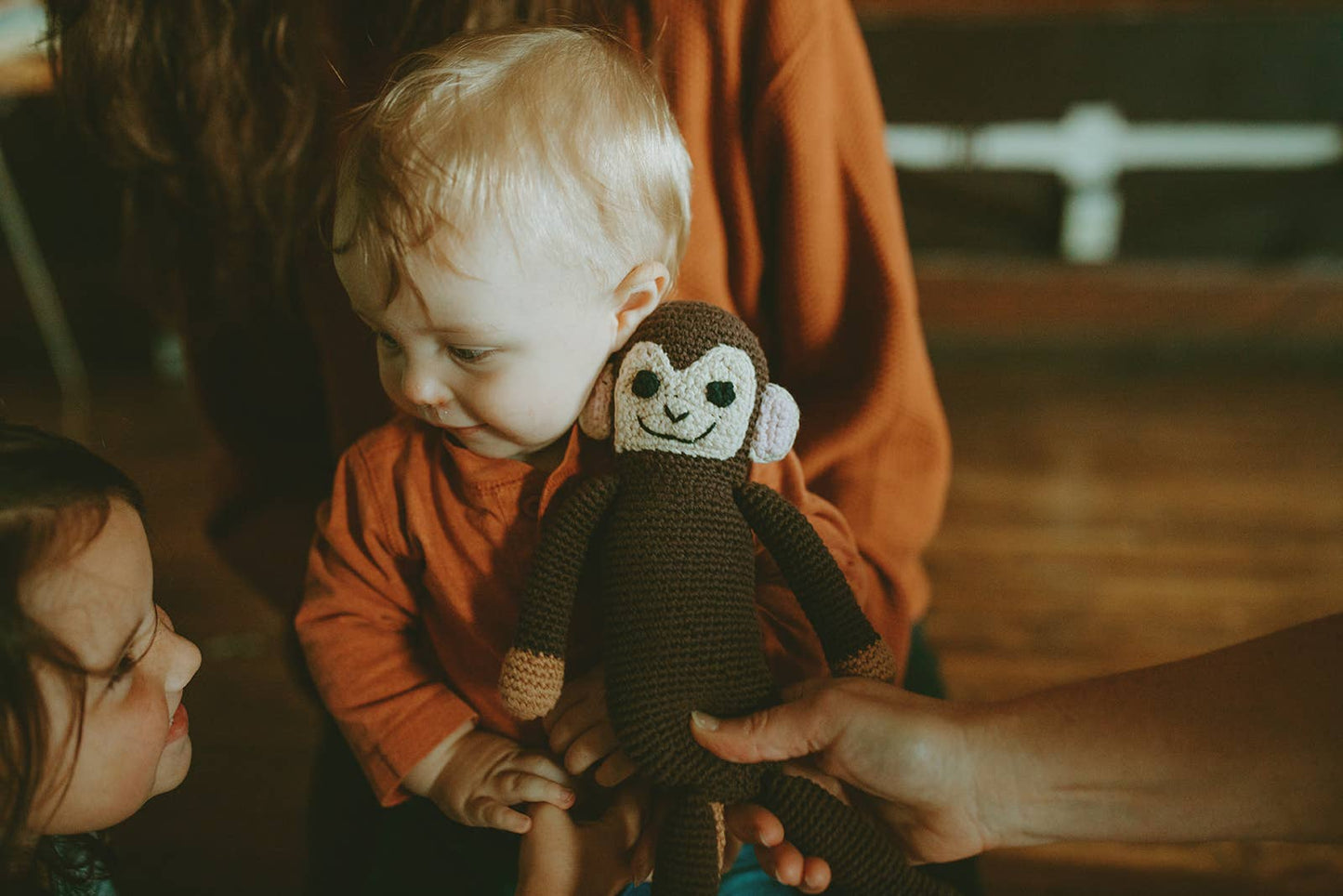 Crochet Baby Toy Monkey rattle- brown