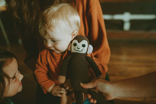 Crochet Baby Toy Monkey rattle- brown