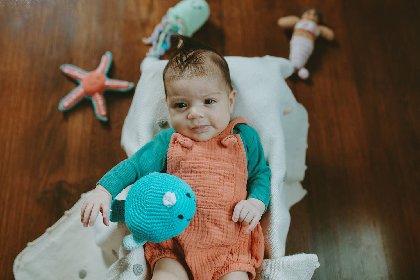 Crochet Baby Toy Whale rattle - deep turquoise