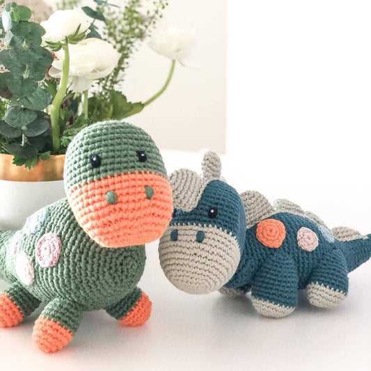 Crochet Baby Toy Dinosaur rattle - petrol blue