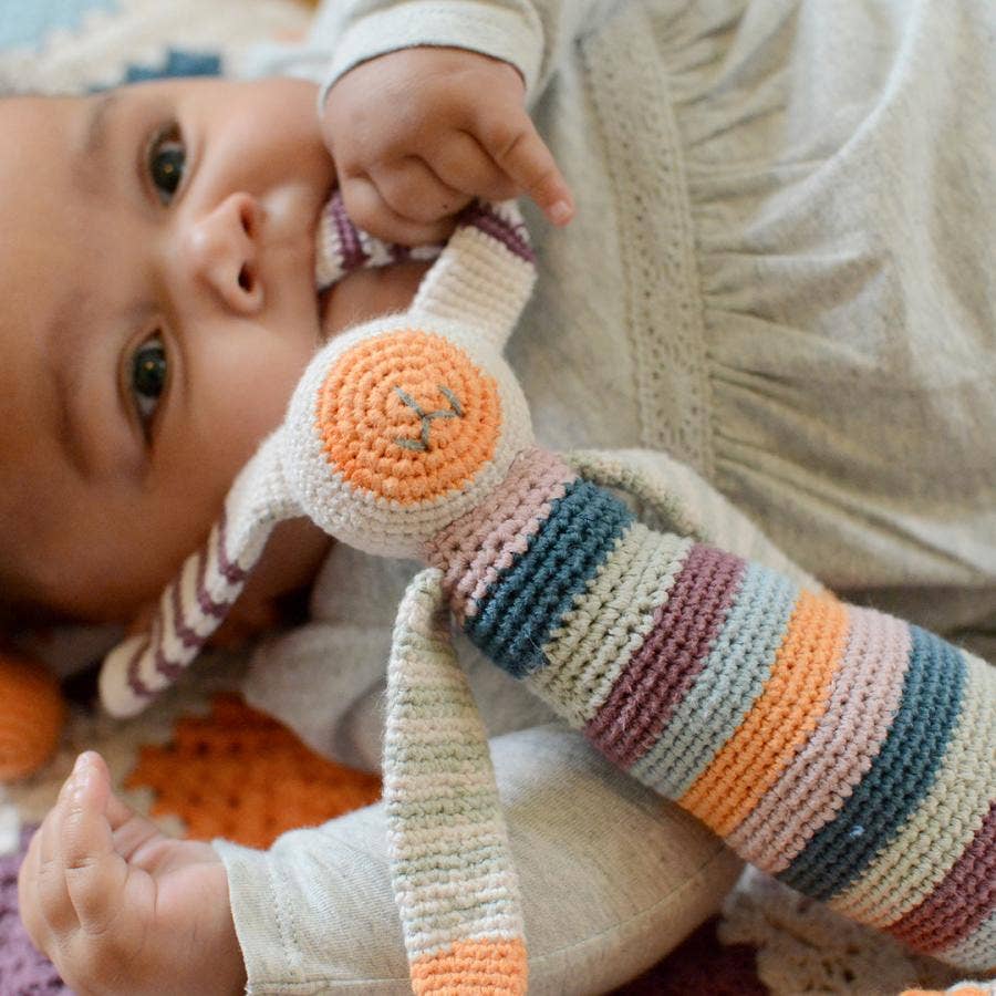 Crochet Baby Toy Bunny rattle - rainbow