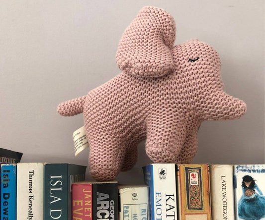 Chunky Knit Organic Small Baby Elephant Plush Toy Pink