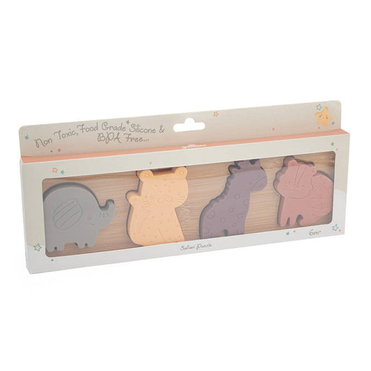 Packaged set of animal-shaped silicone molds on a white background