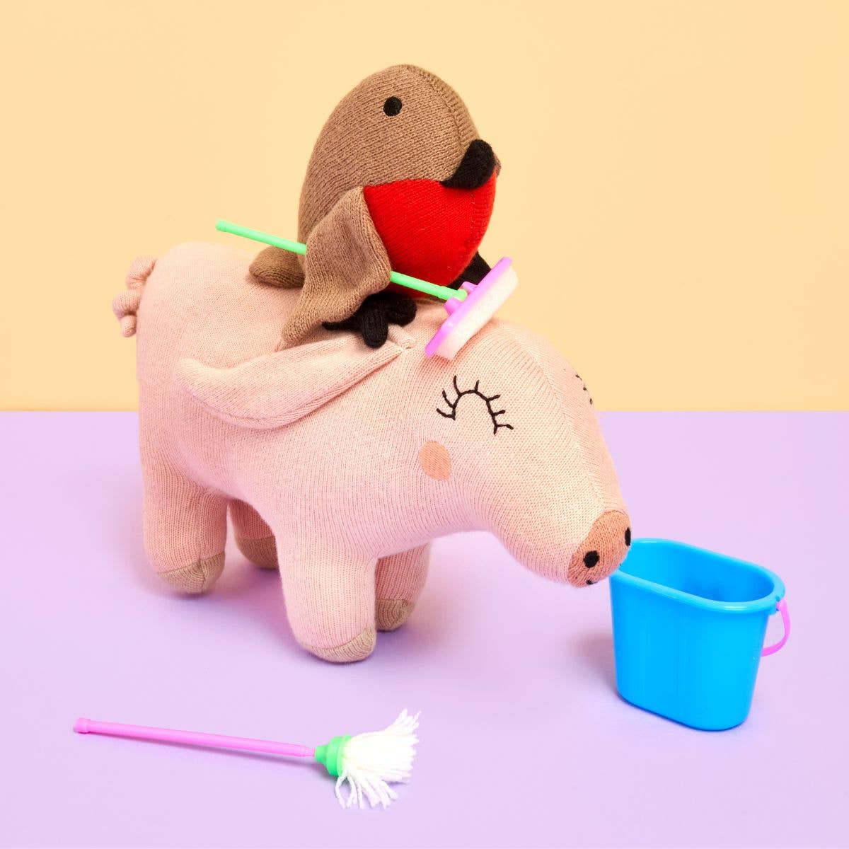 Knitted Pig Plush Toy in Pink Organic Cotton