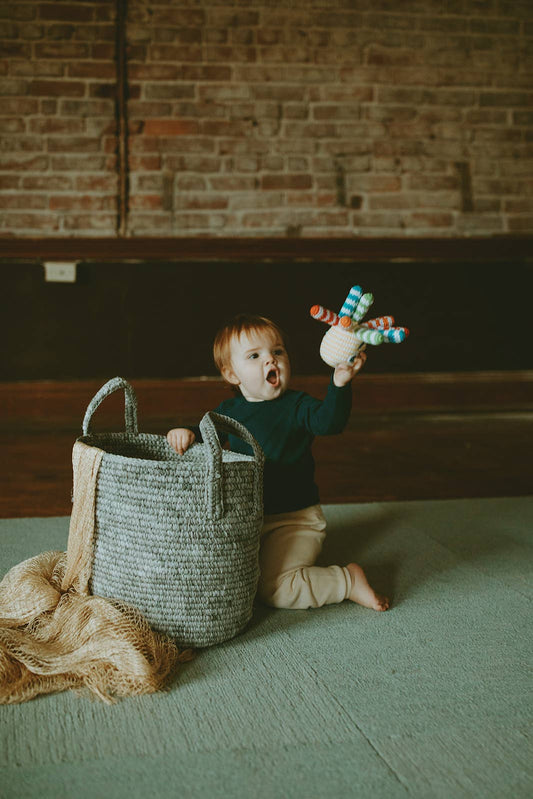 Crochet Baby Toy Octopus rattle - yellow