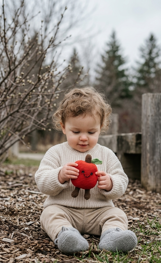 Fair Trade Crochet Red Apple Baby Rattle Organic Cotton