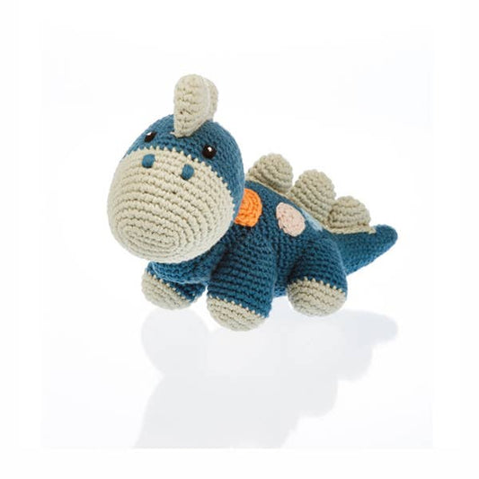 Crochet Baby Toy Dinosaur rattle - petrol blue