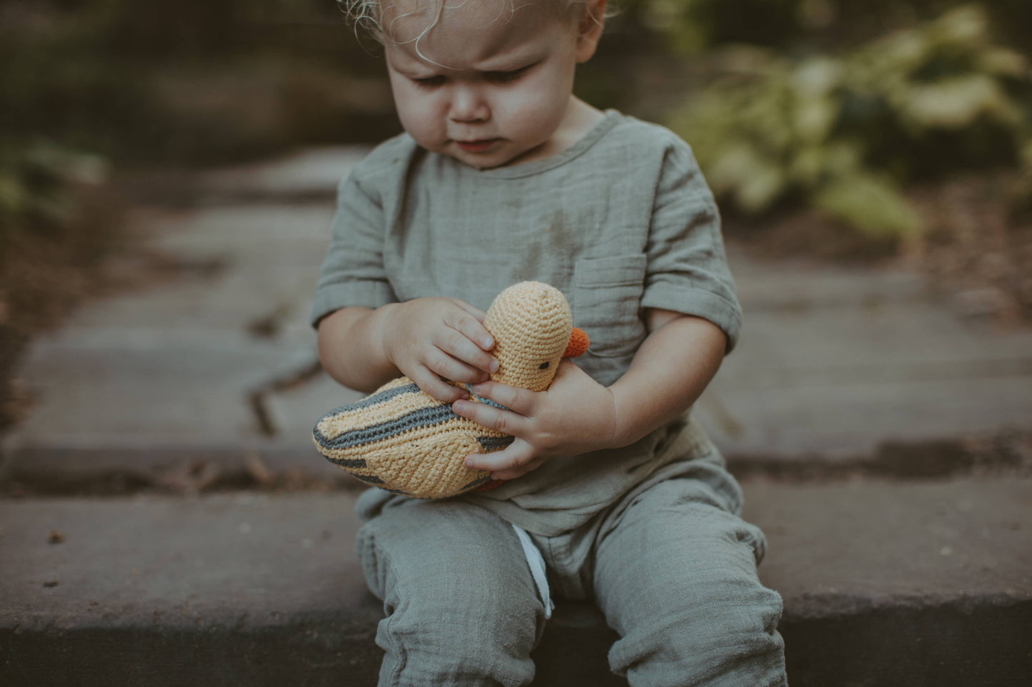 Crochet Baby Toy Duck stripey rattle-yellow