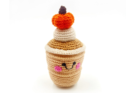 Crochet Baby Toy Friendly pumpkin spice latte rattle
