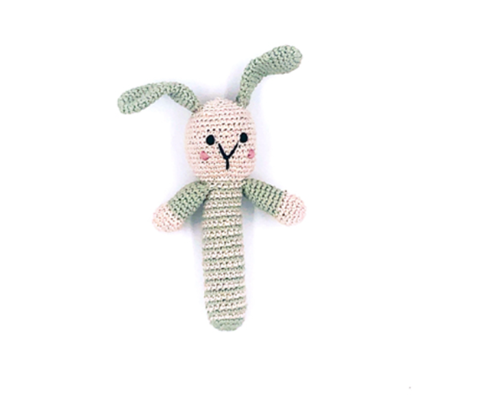 Crochet Baby Toy Stick rattle – bunny Teal