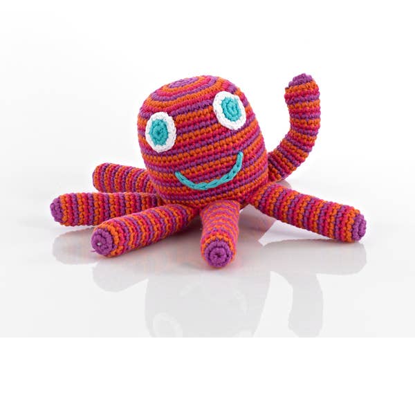 Crochet Baby Toy Octopus rattle - hot pink