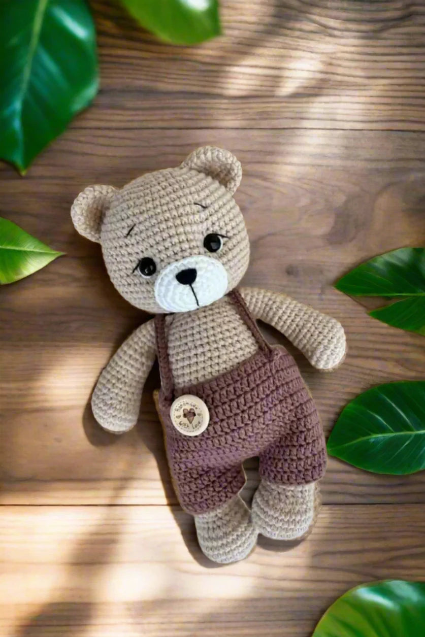 Crochet Cute Teddy Bear with Brown Jumpsuit