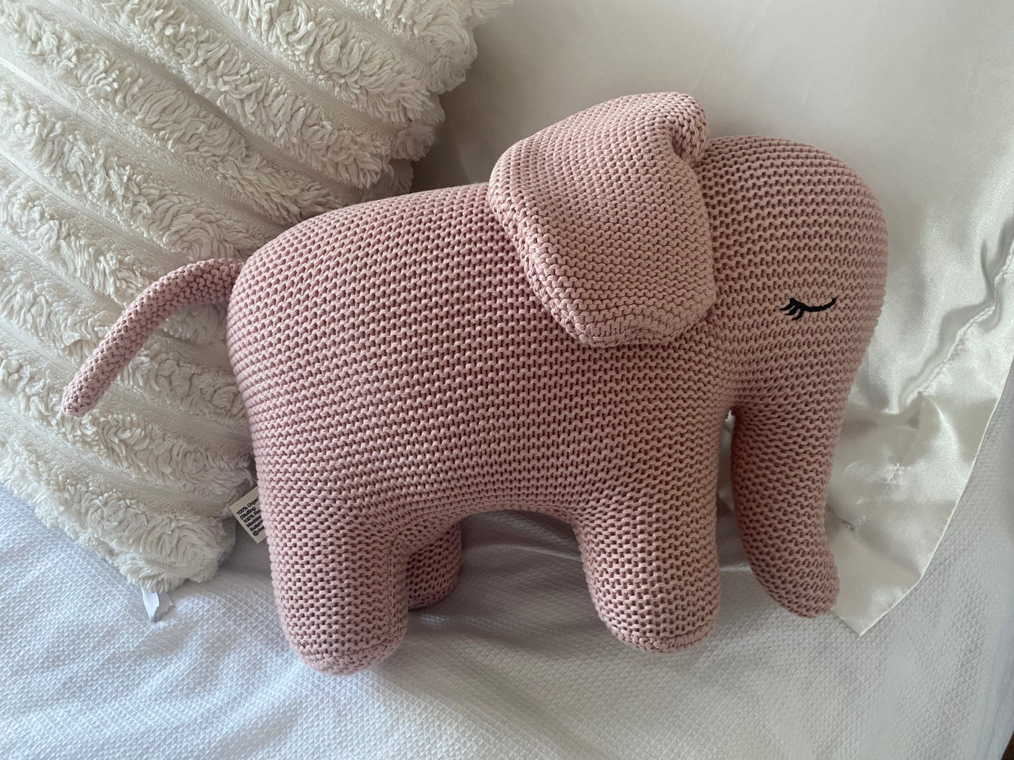 Large Elephant Plush Toy in Pink Organic Cotton