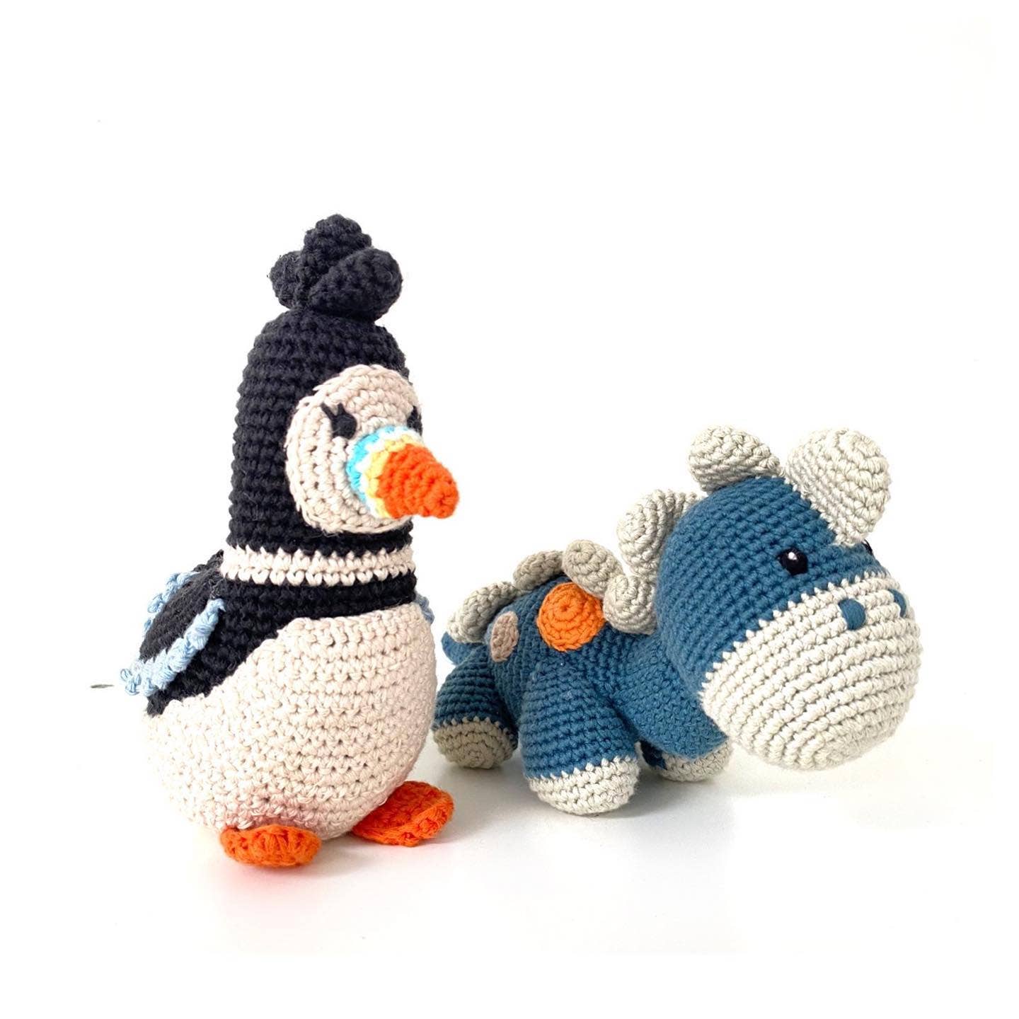 Crochet Baby Toy Dinosaur rattle - petrol blue