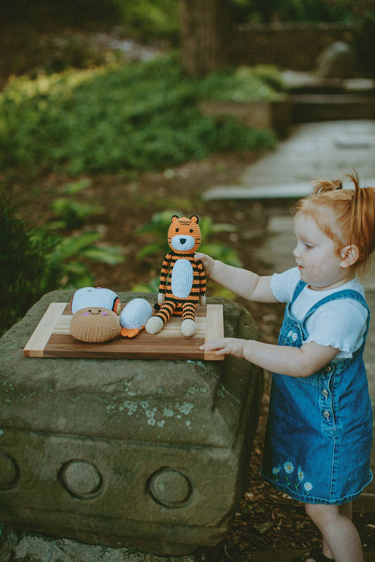 Crochet Baby Toy Tiger rattle - soft orange