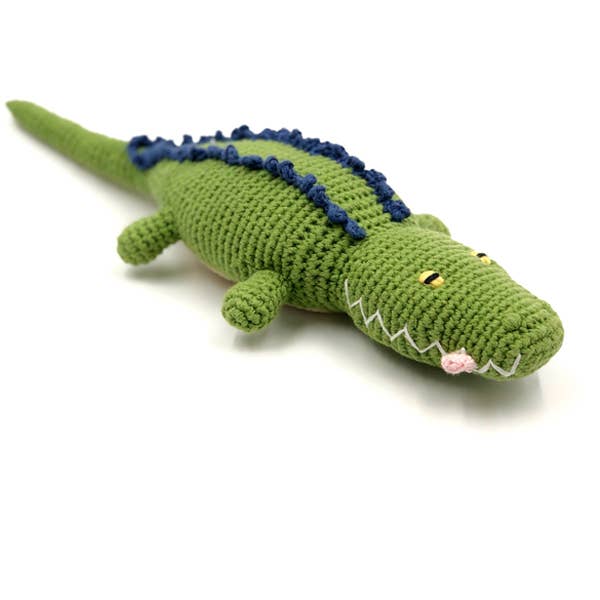 Crochet Baby Toy Crocodile rattle deep green
