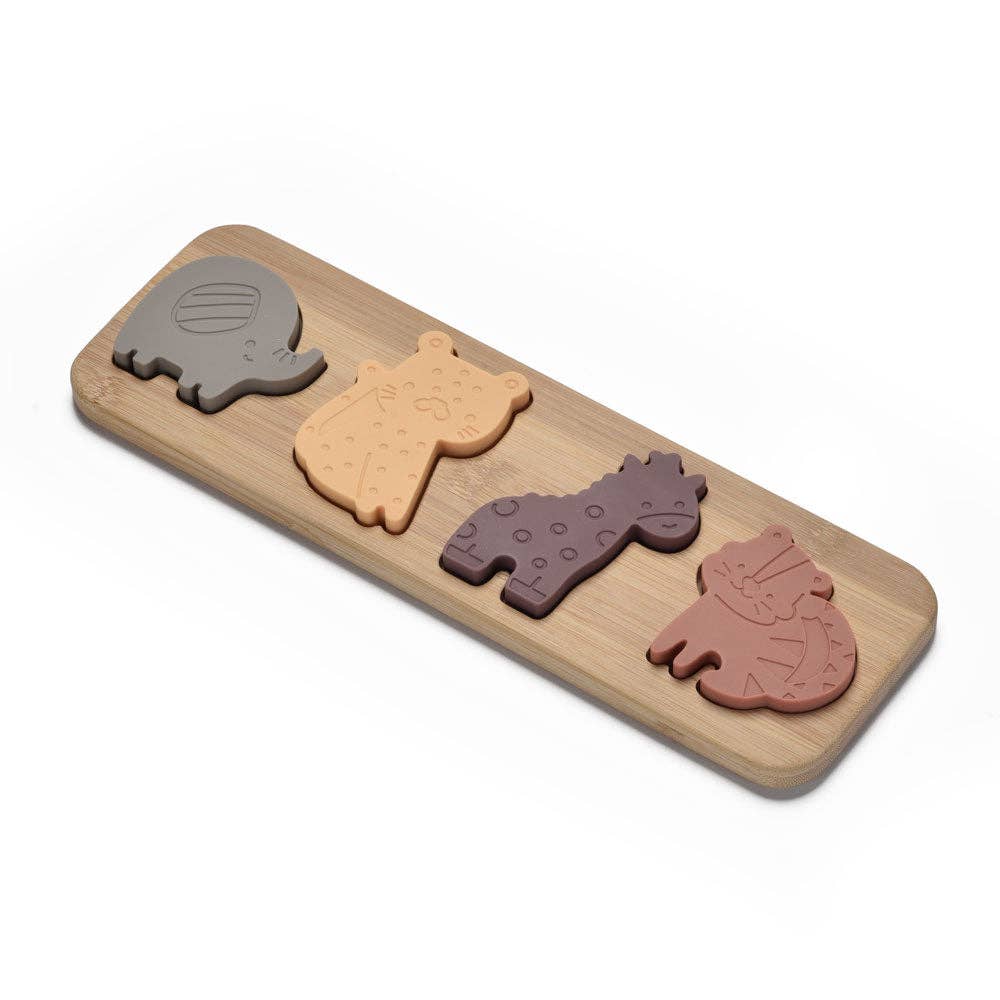 Eco Silicone Safari Animal Puzzle – Montessori Wooden Sensory Toy for ...