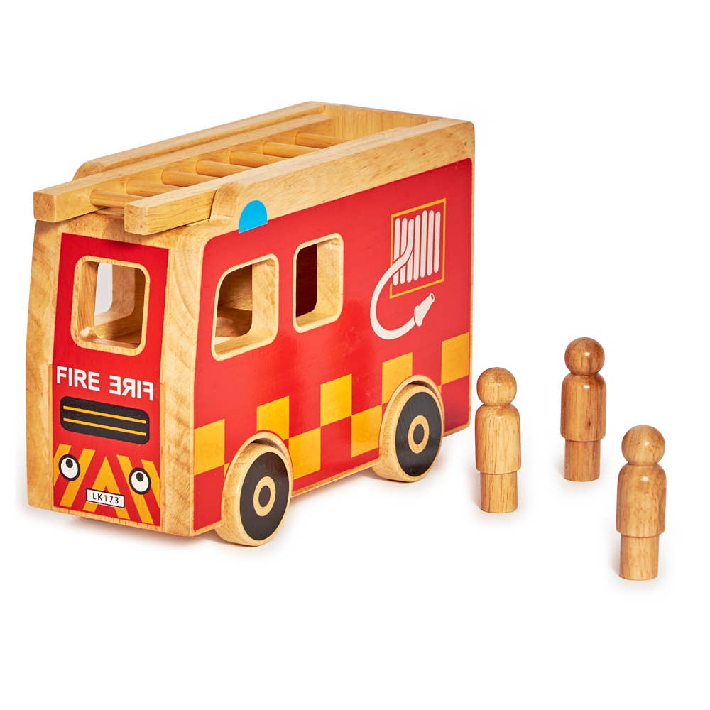 Fire engine playset - Handmade fair trade wooden kids toy