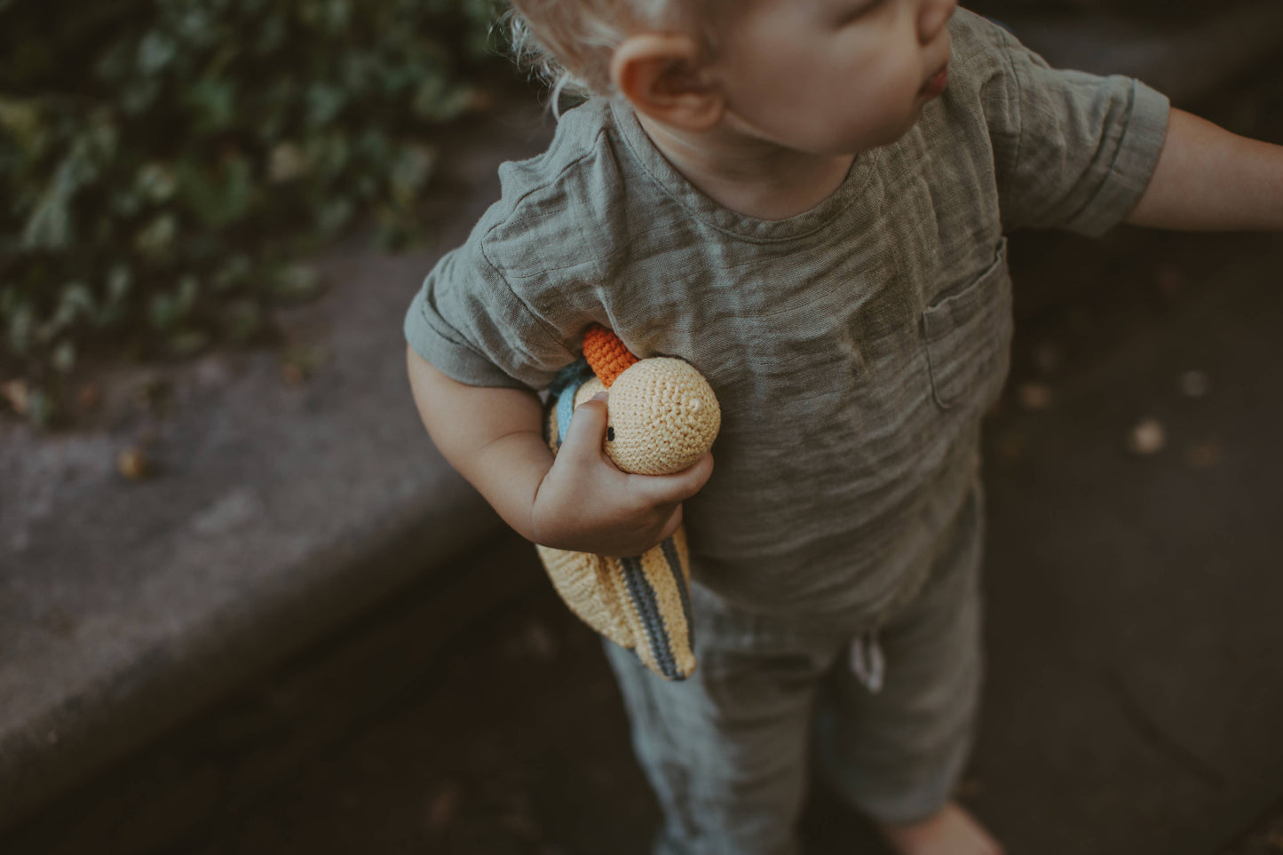 Crochet Baby Toy Duck stripey rattle-yellow
