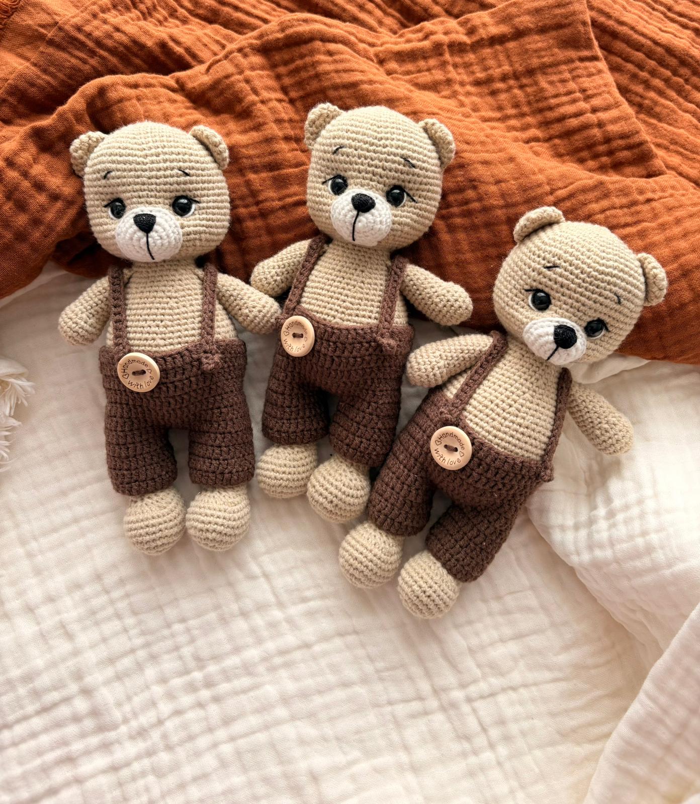 Crochet Cute Teddy Bear with Brown Jumpsuit