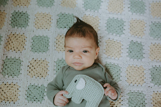 Crochet Baby Toy elephant rattle  duck egg blue