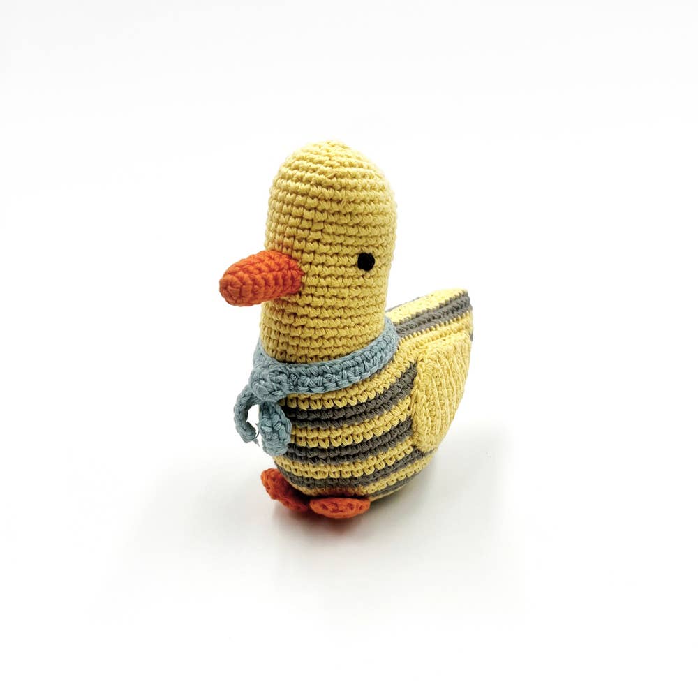 Crochet Baby Toy Duck stripey rattle-yellow