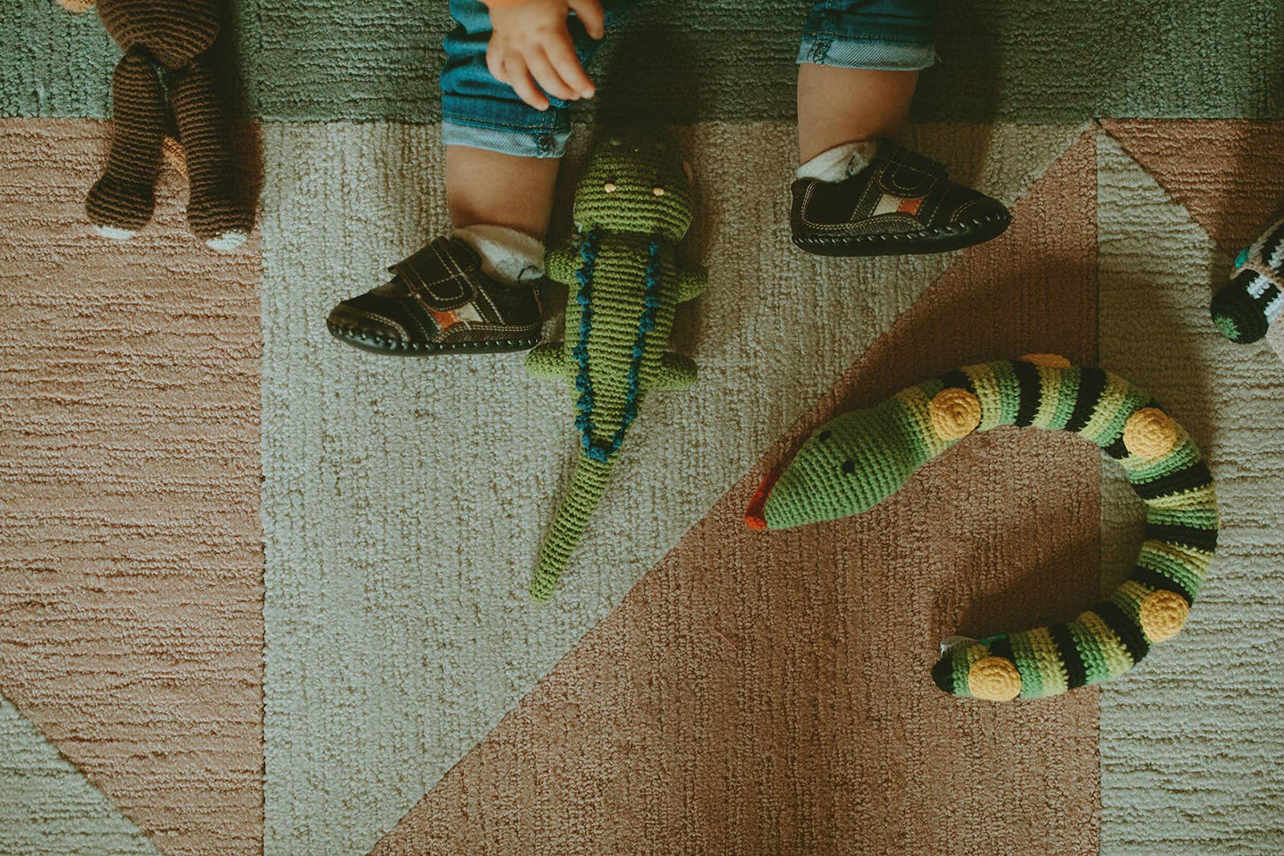 Crochet Baby Toy Crocodile rattle deep green