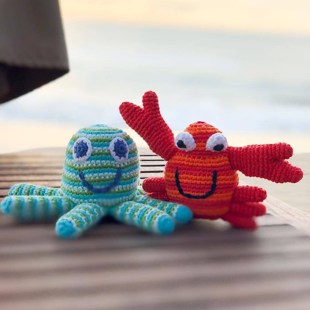 Crochet Baby Toy Crab rattle - red