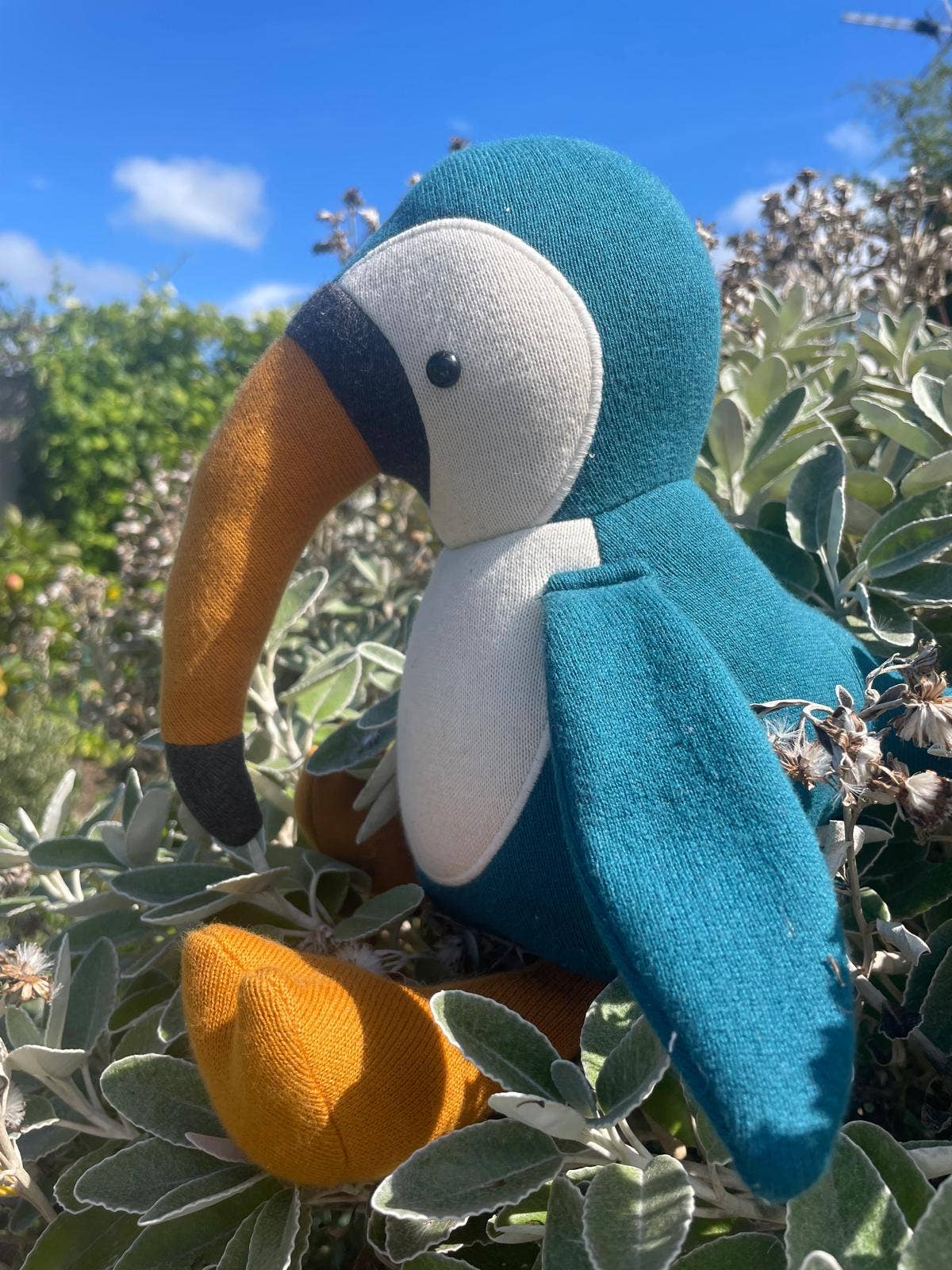 Large Organic Cotton Toucan Plush Toy in Blue