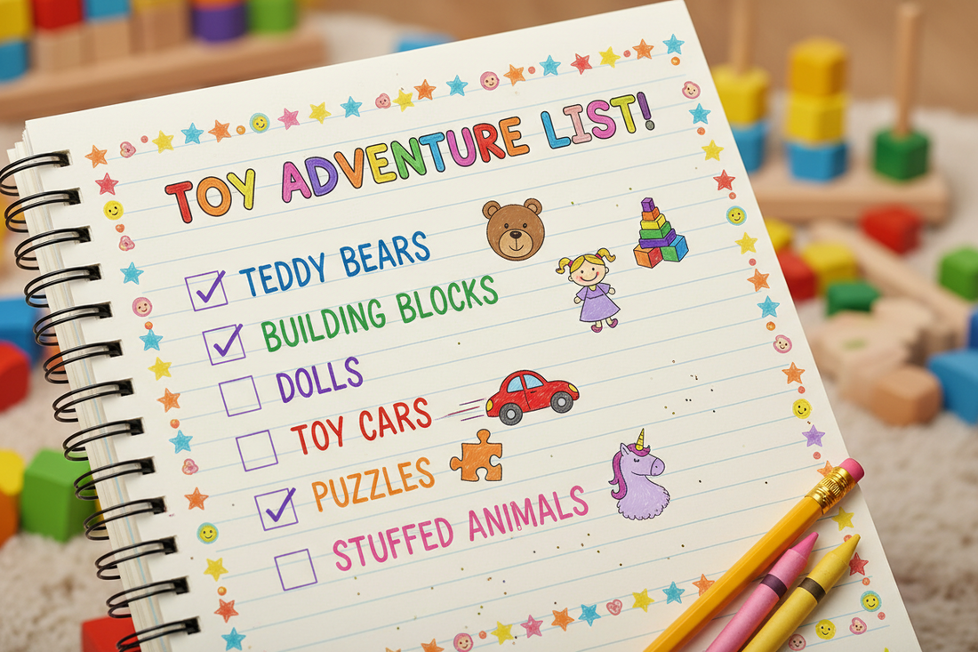 Colourful list of toys