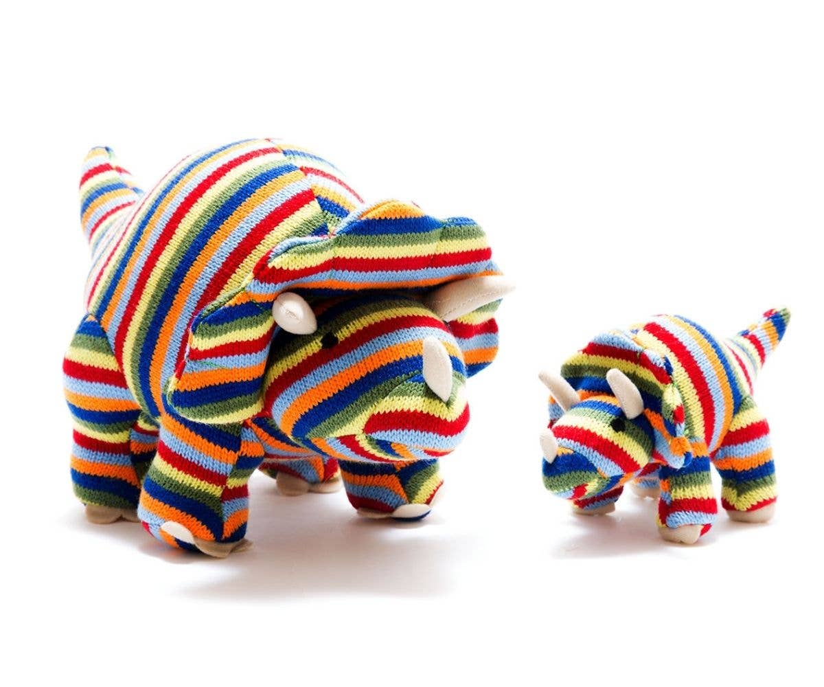 Knitted Triceratops Dinosaur Plush Toy - Stripe