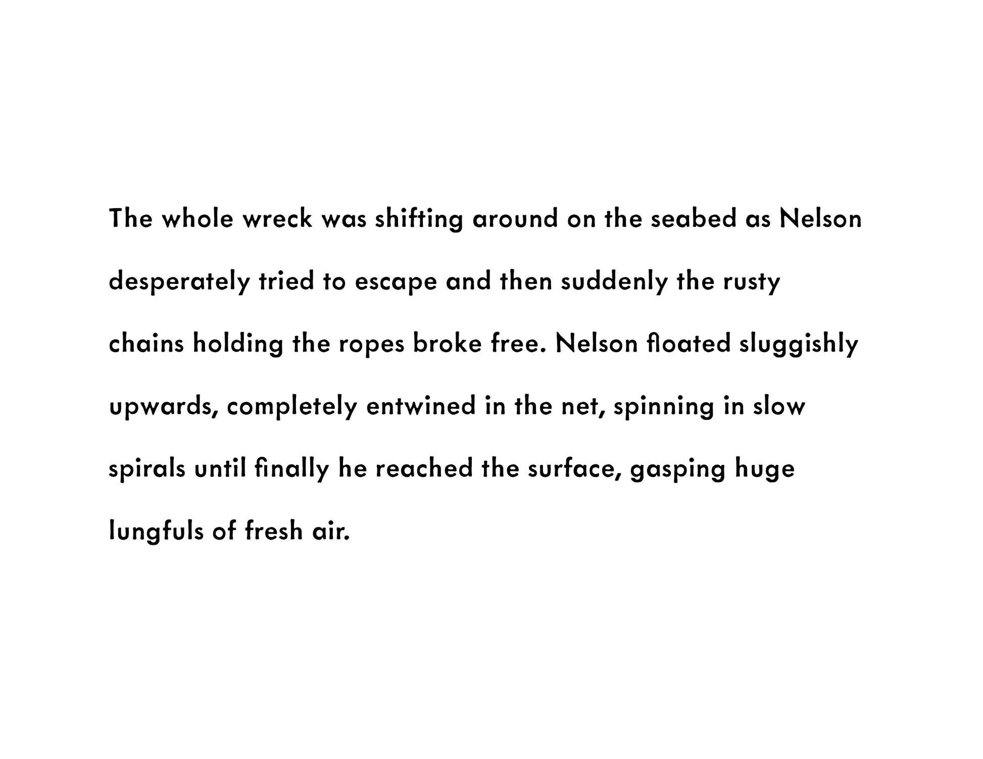 Text describing a dramatic underwater scene with a character named Nelson.