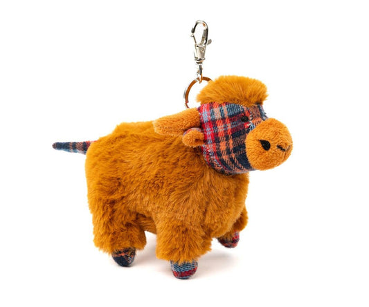 Ethically sourced - Highland Cow with Tartan Face Bag Charm / Keyring - Scottish gift