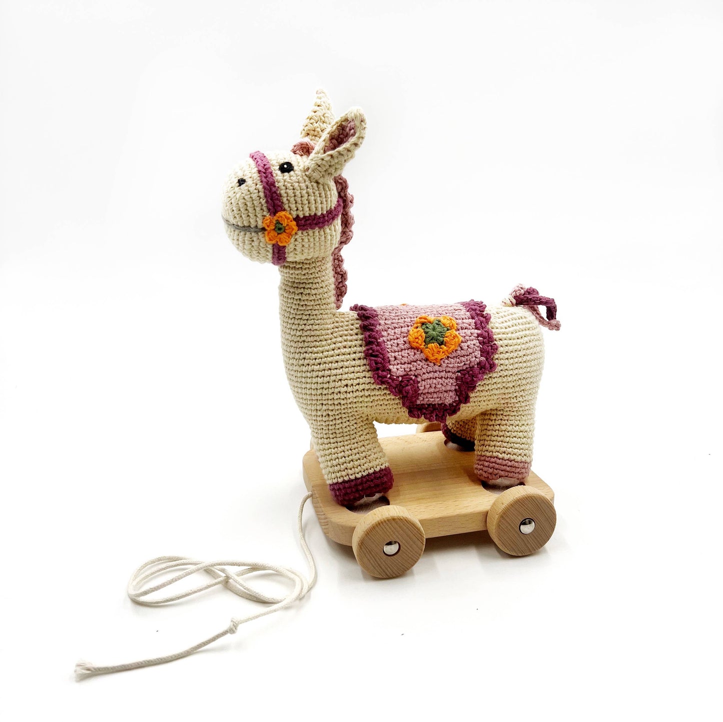Crochet Baby Toy Pull along - horse cream