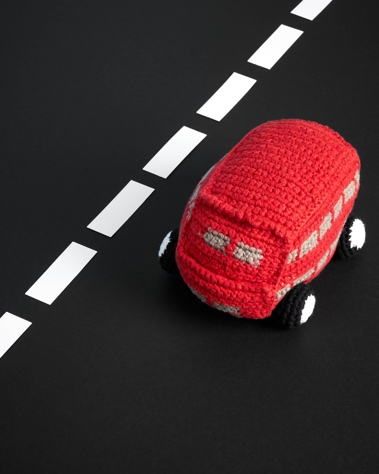 Red London Bus Baby Rattle, Crochet Organic Handmade