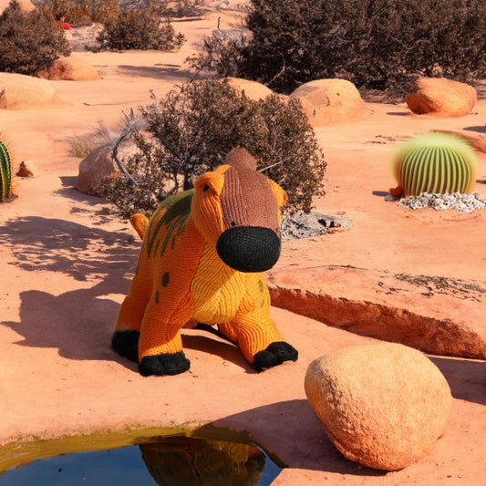 Knitted Parasaurolophus Dinosaur Plush Toy Orange