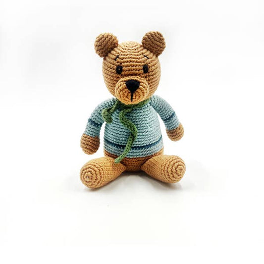 Crochet Baby Toy Teddy bear rattle duck egg blue