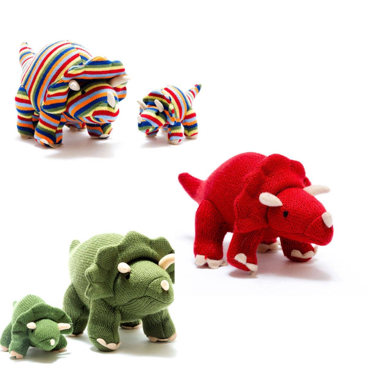 Knitted Triceratops Dinosaur Plush Toy - Stripe