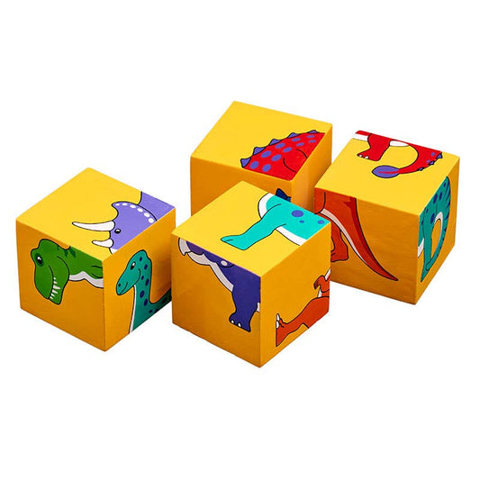 Set of colorful wooden blocks with animal illustrations on a white background