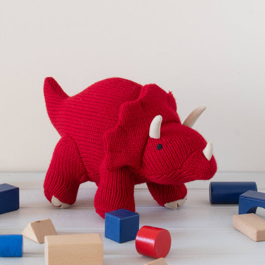 Knitted Triceratops Dinosaur Plush Toy - Red