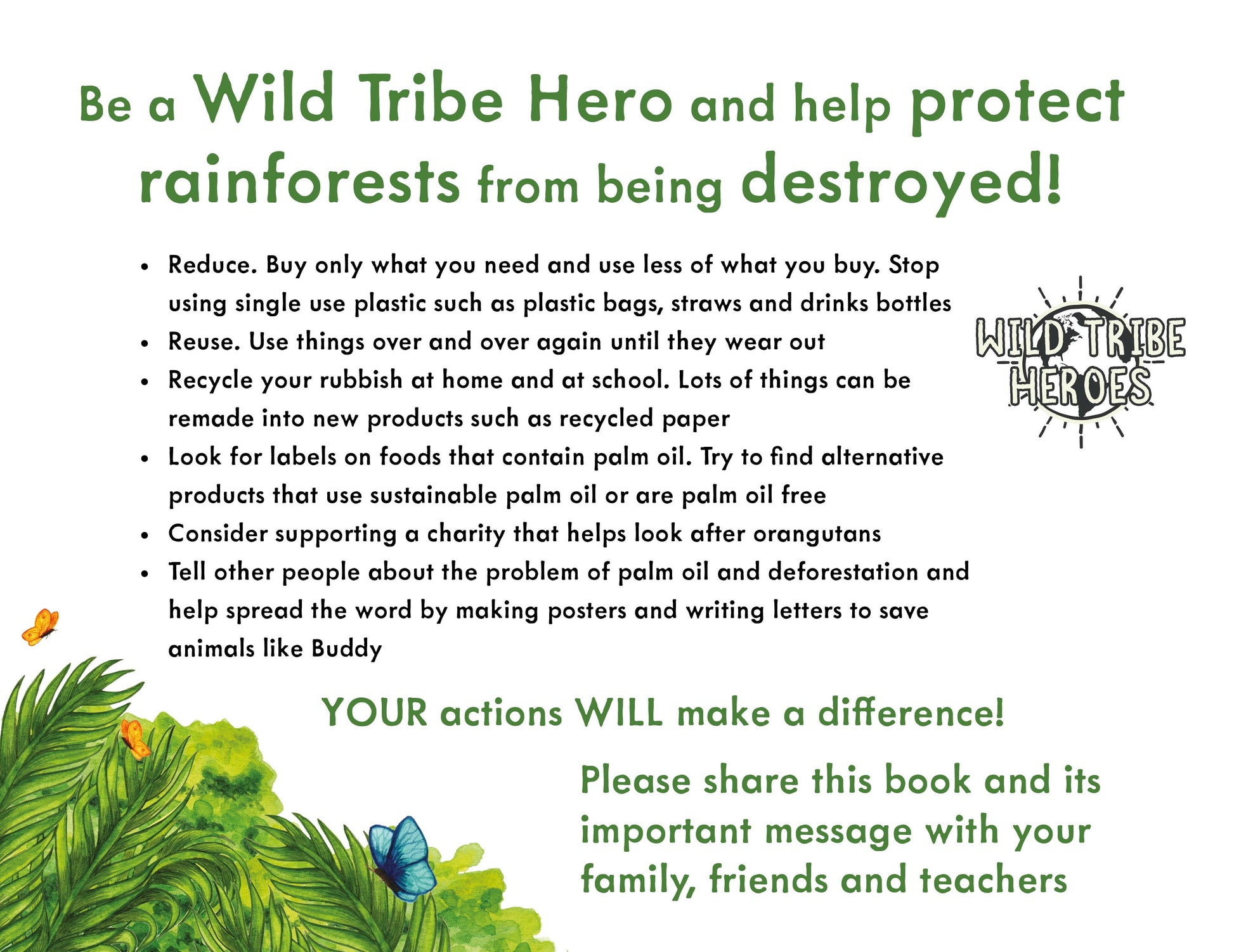 Educational poster about protecting rainforests with text and nature illustrations.