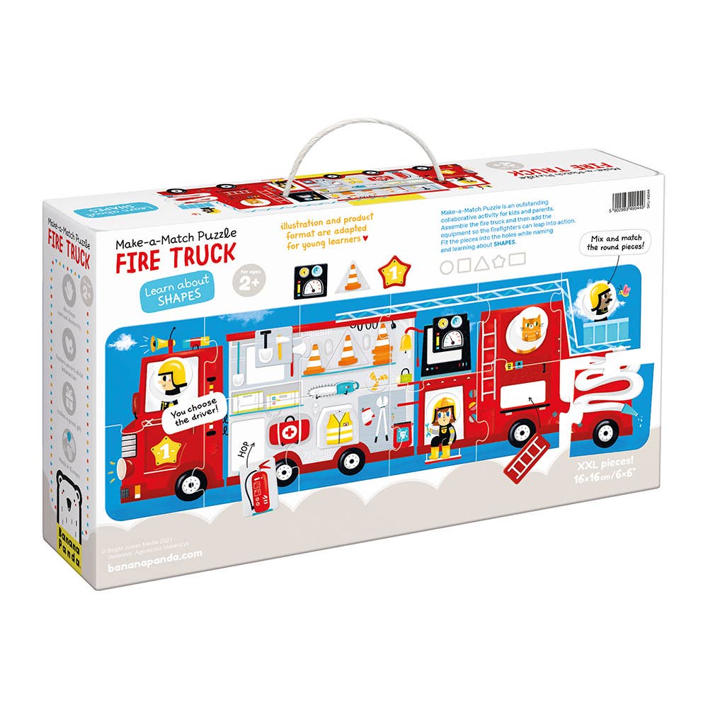 Box of a fire truck themed make-a-match puzzle for young children