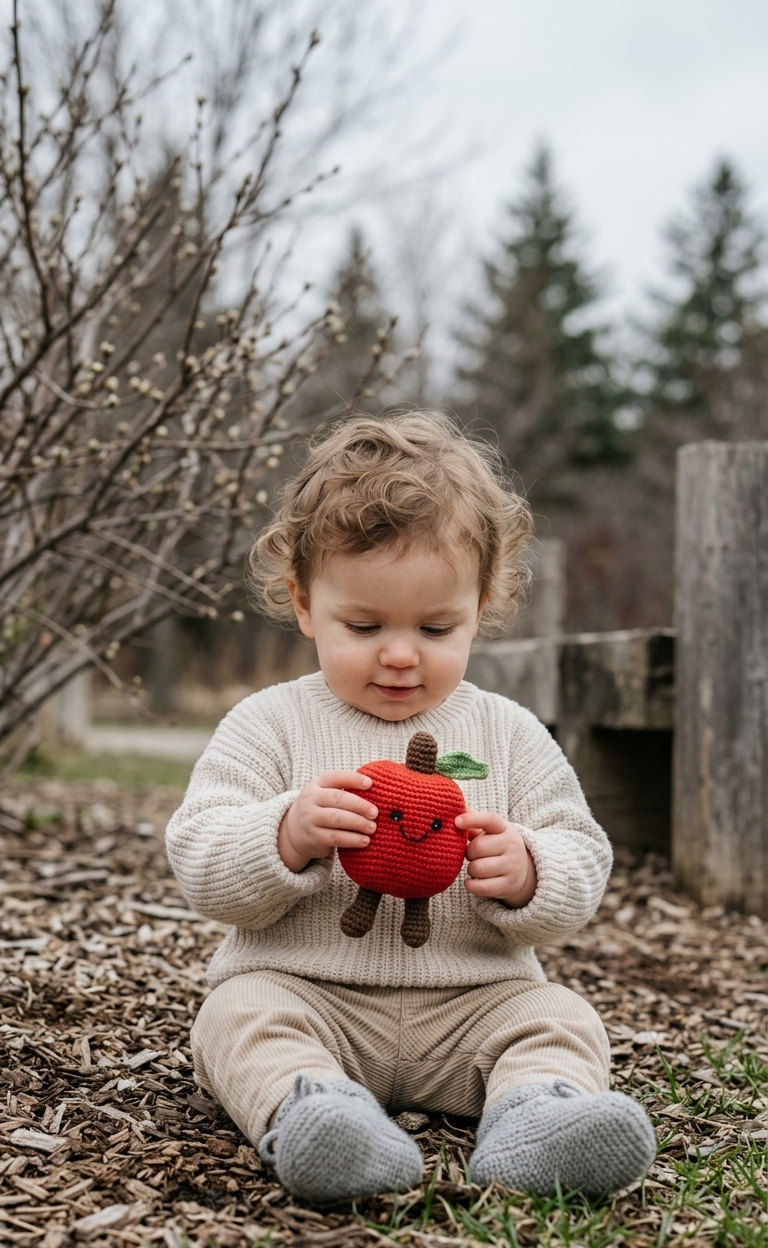 Fair Trade Crochet Red Apple Baby Rattle Organic Cotton