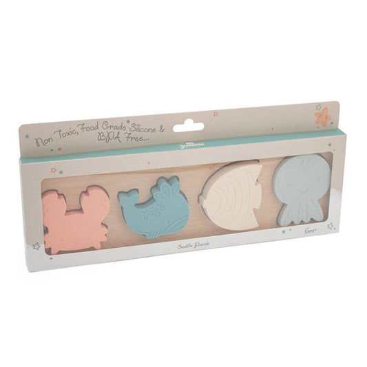 Set of silicone bath toys in packaging on a white background