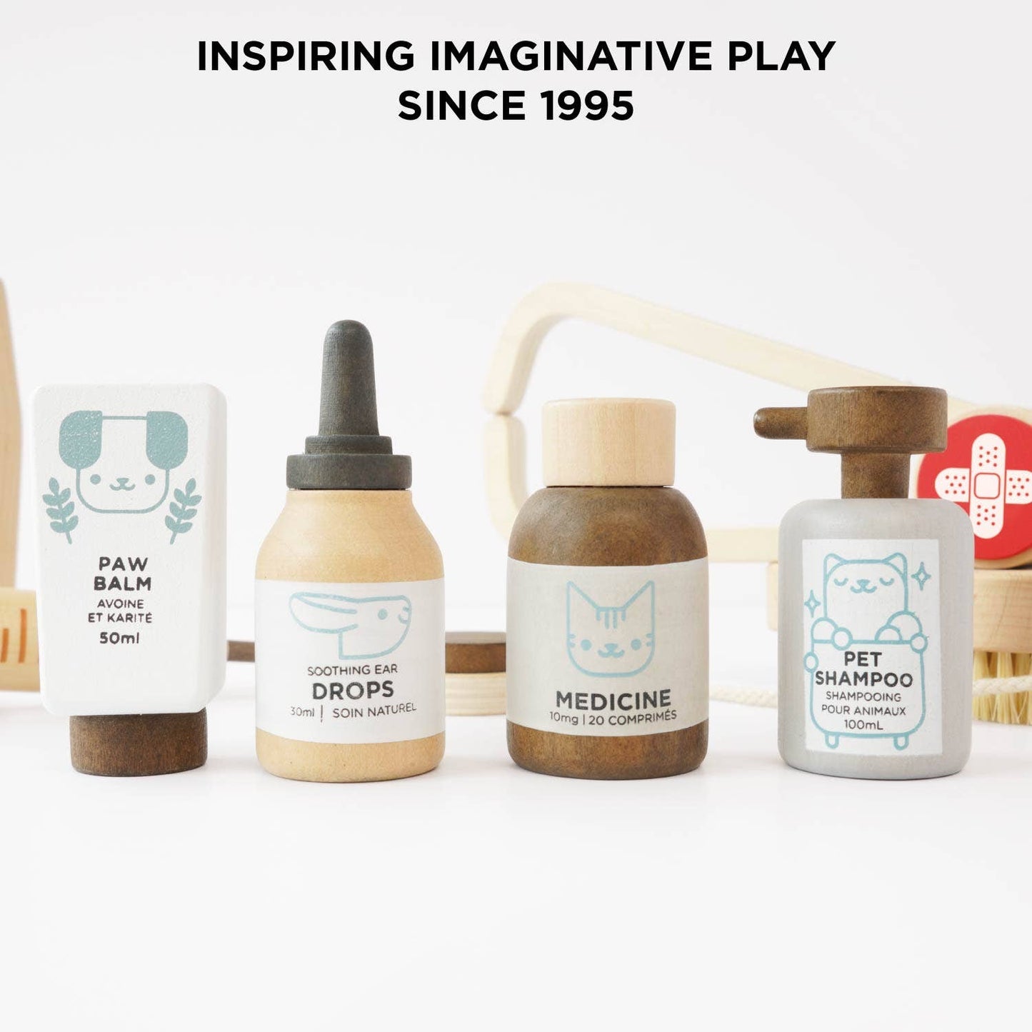 Wooden toy animal medicines 